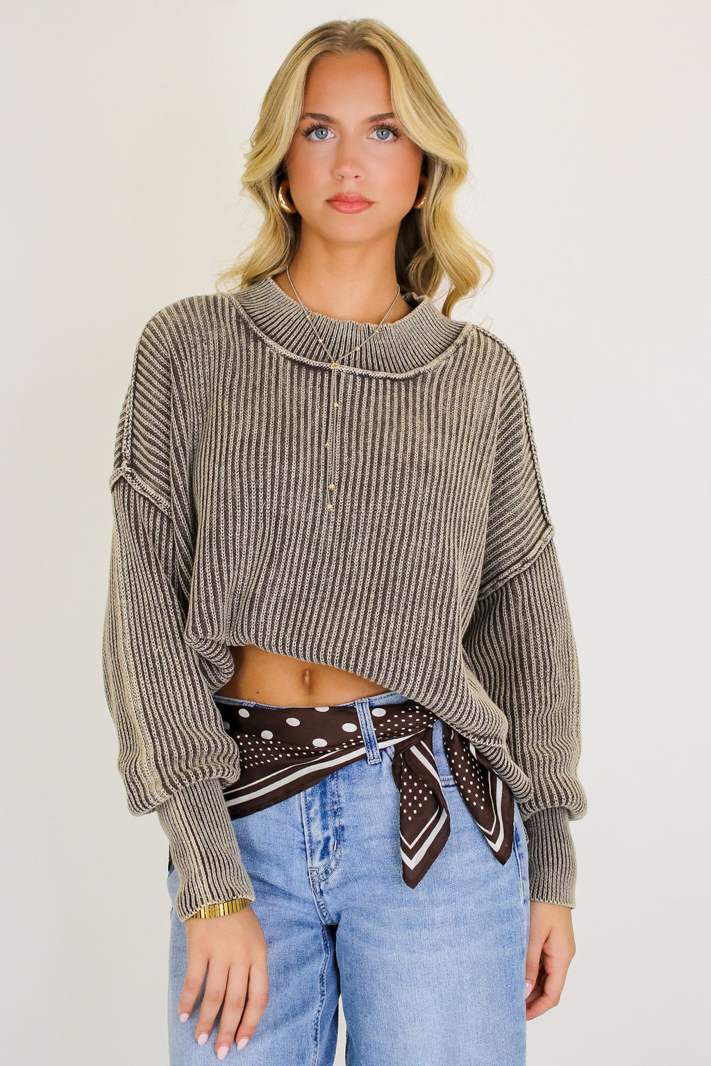 Tara Washed Side Slit Knit Sweater