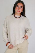 Tara Washed Side Slit Knit Sweater