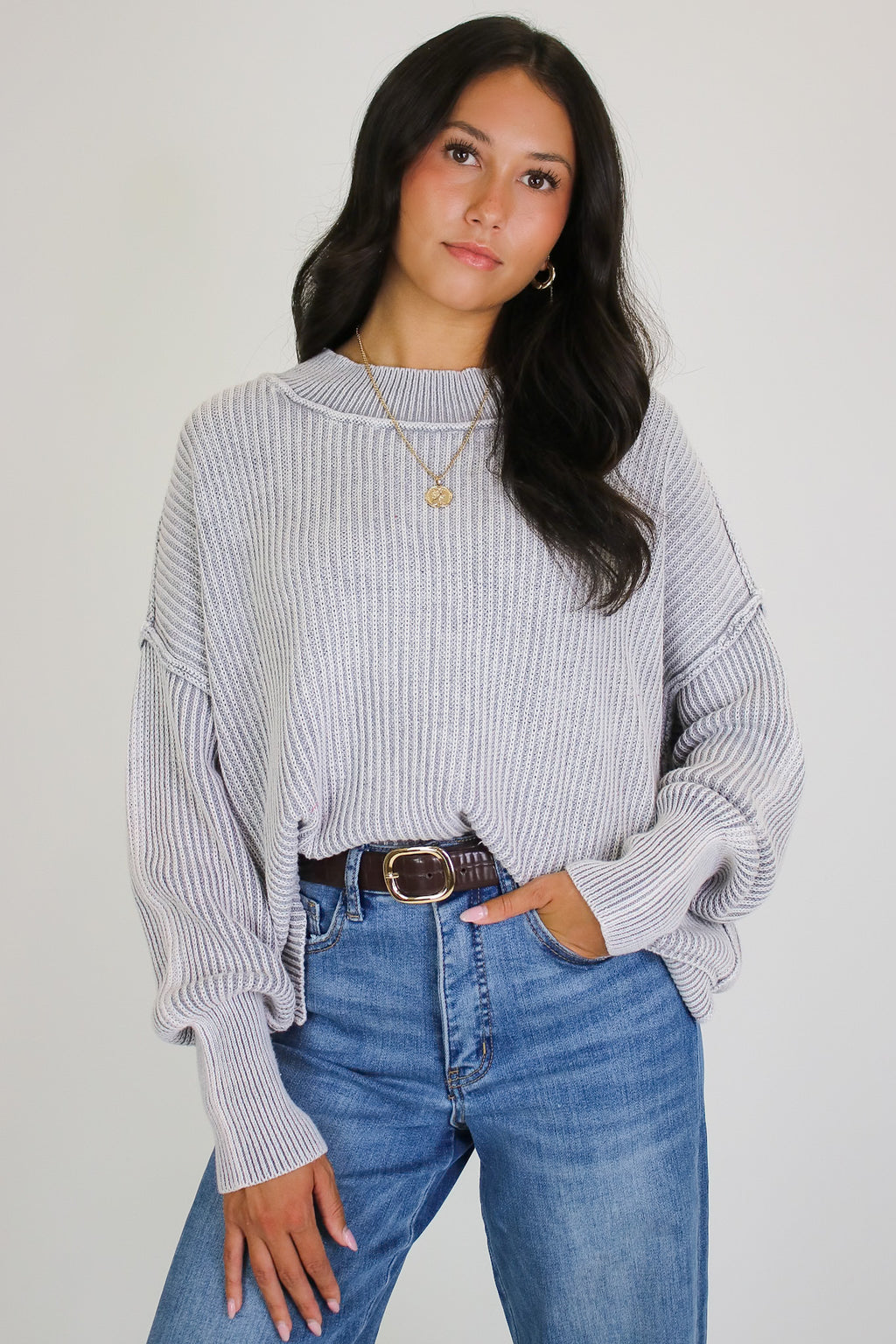 Tara Washed Side Slit Knit Sweater - Madison and Mallory
