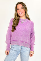 Violet / SM Tara Washed Side Slit Knit Sweater - Madison and Mallory