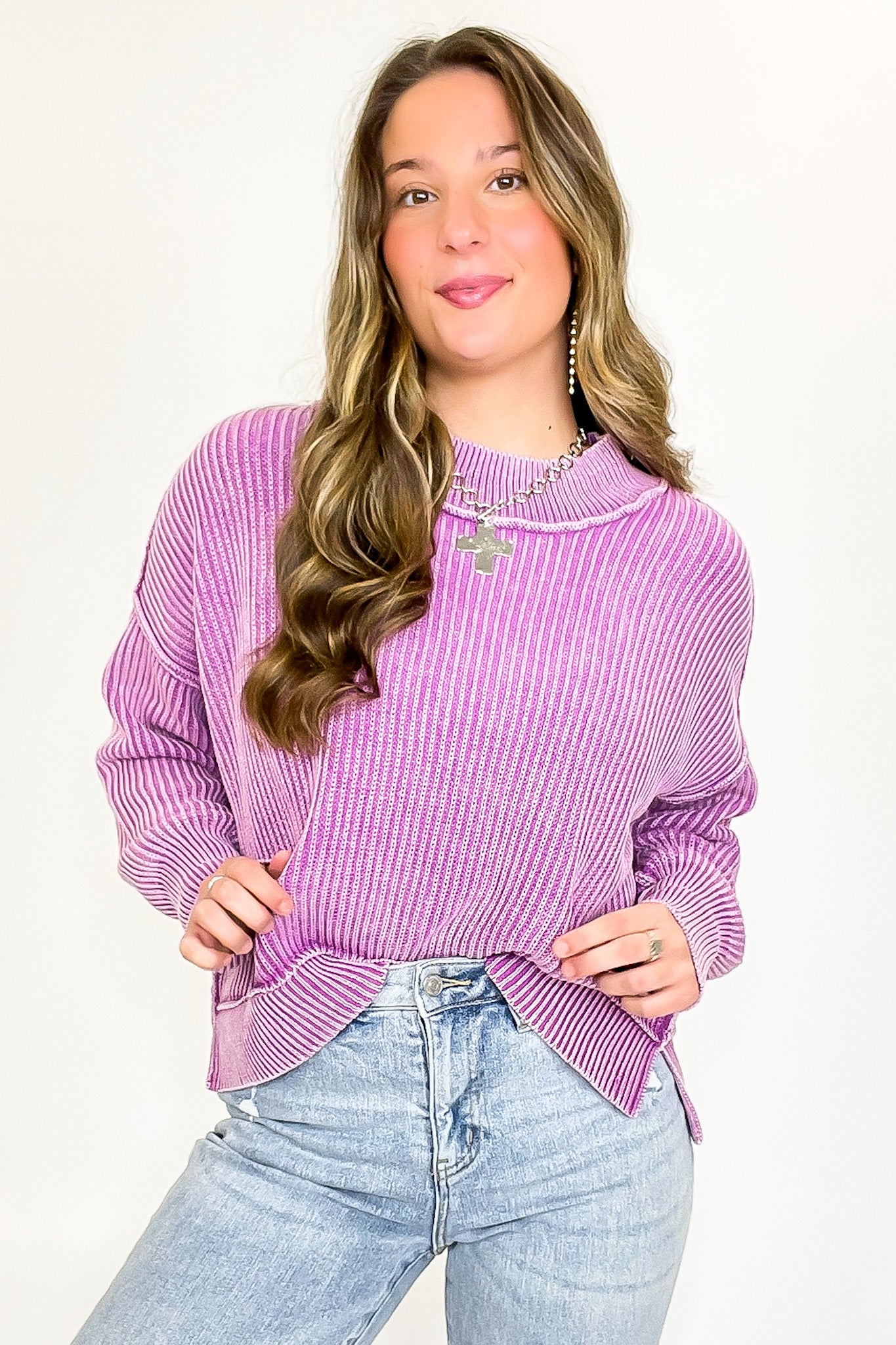 Tara Washed Side Slit Knit Sweater - BACK IN STOCK - Madison and Mallory