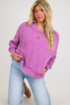 Violet / SM Tara Washed Side Slit Knit Sweater - Madison and Mallory
