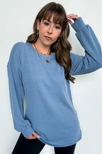 Denim / S Taryn Ribbed Knit Puff Sleeve Top - FINAL SALE - Madison and Mallory