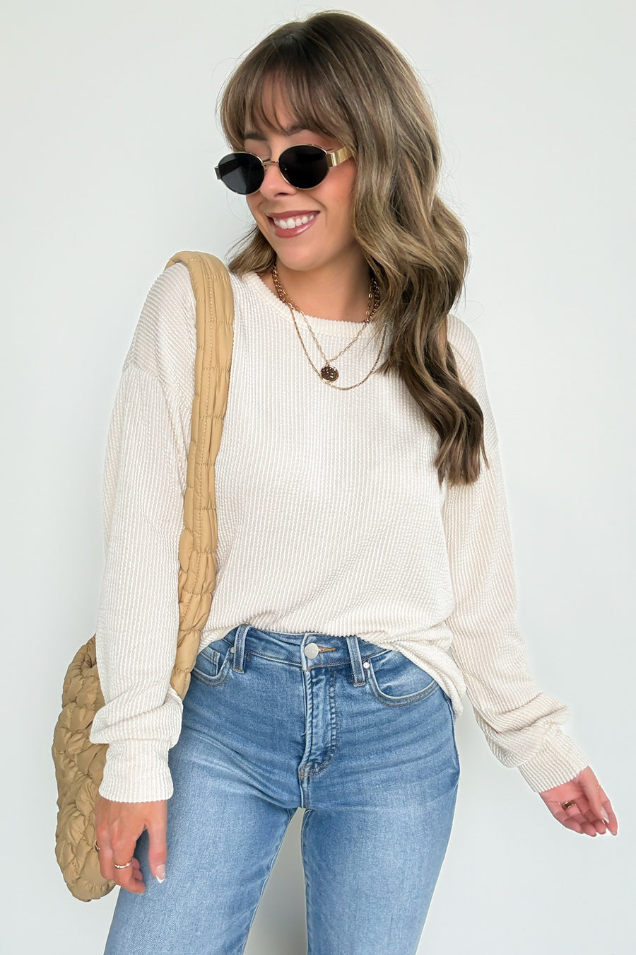 Cream / S Taryn Ribbed Knit Puff Sleeve Top - Madison and Mallory