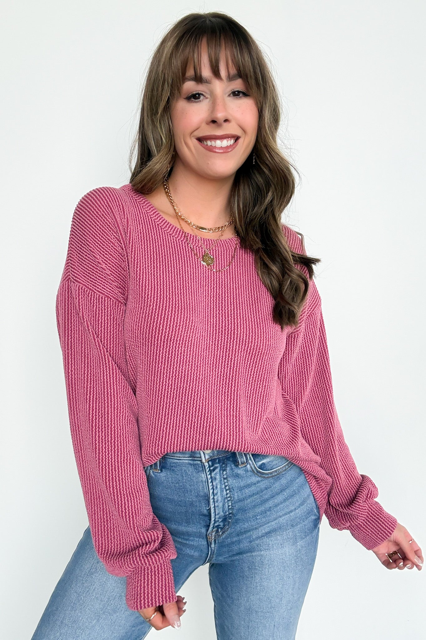 Dark Mauve / S Taryn Ribbed Knit Puff Sleeve Top - Madison and Mallory