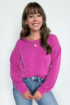 Magenta / S Taryn Ribbed Knit Puff Sleeve Top - FINAL SALE - Madison and Mallory