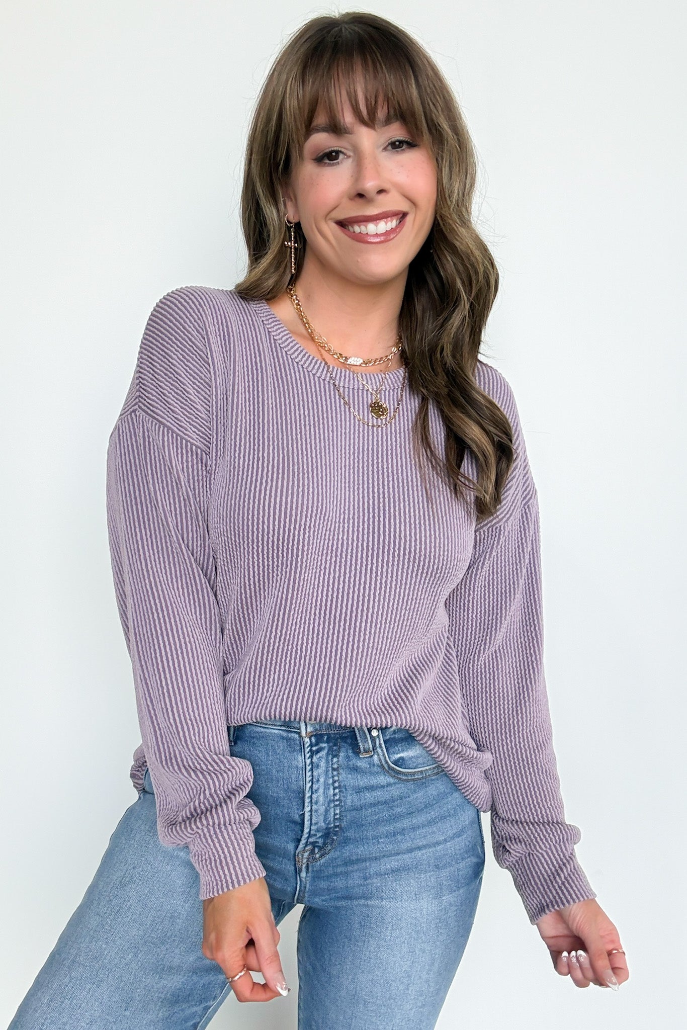 Dusty Lavender / S Taryn Ribbed Knit Puff Sleeve Top - Madison and Mallory