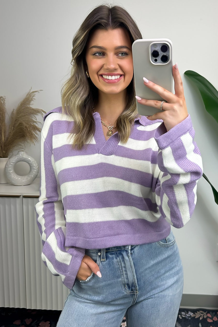 Ivory Lilac / S Tarynne Polo Stripe Sweater - Madison and Mallory