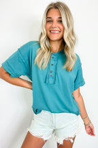  Taryyn Raw Edge Button Henley Top - BACK IN STOCK - Madison and Mallory