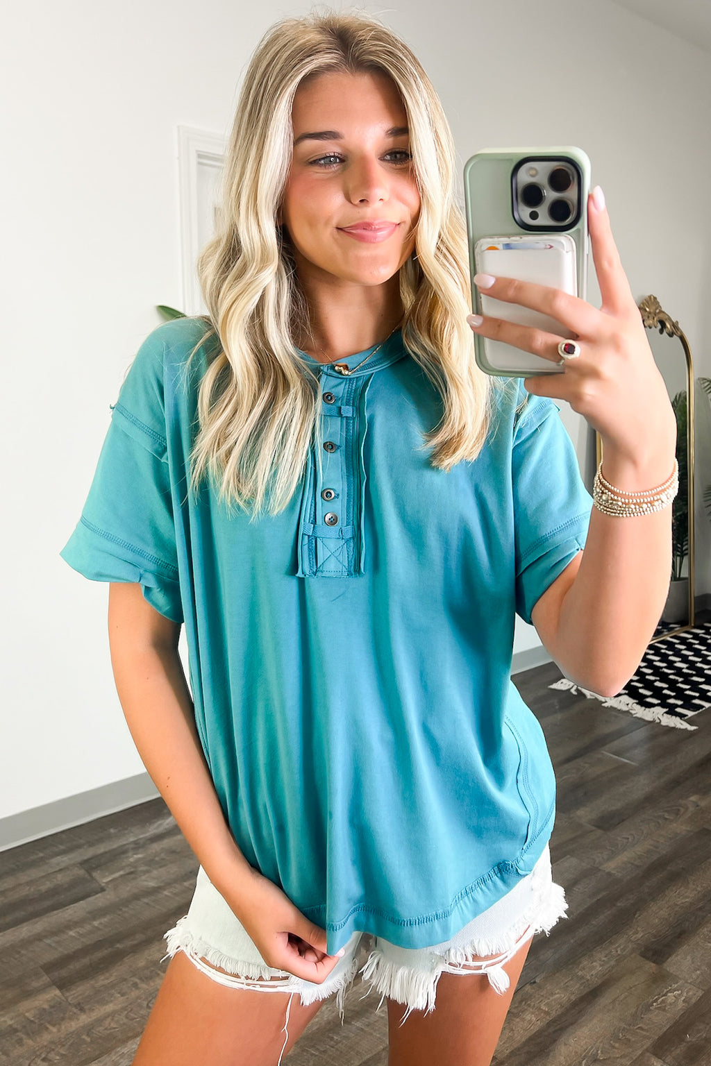  Taryyn Raw Edge Button Henley Top - BACK IN STOCK - Madison and Mallory