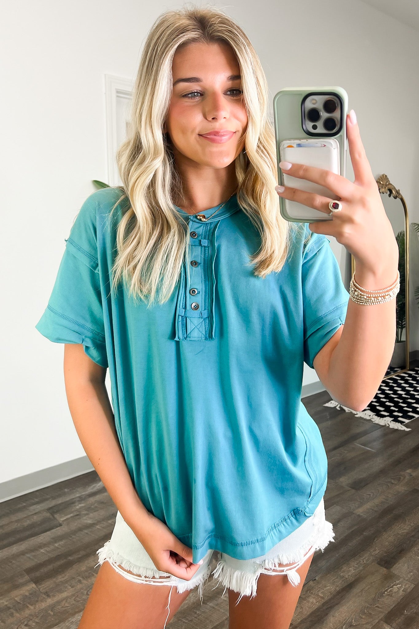  Taryyn Raw Edge Button Henley Top - BACK IN STOCK - Madison and Mallory