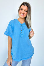  Taryyn Raw Edge Button Henley Top - BACK IN STOCK - Madison and Mallory