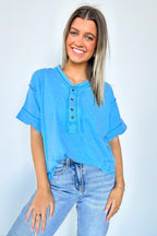  Taryyn Raw Edge Button Henley Top - BACK IN STOCK - Madison and Mallory