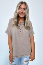 Taryyn Raw Edge Button Henley Top - FINAL SALE - Madison and Mallory
