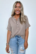  Taryyn Raw Edge Button Henley Top - BACK IN STOCK - Madison and Mallory