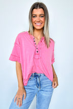Taryyn Raw Edge Button Henley Top - FINAL SALE - Madison and Mallory