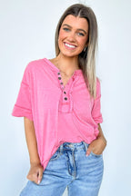 Taryyn Raw Edge Button Henley Top - FINAL SALE - Madison and Mallory