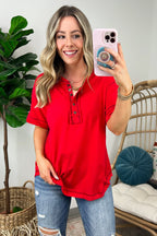 Taryyn Raw Edge Button Henley Top - FINAL SALE - Madison and Mallory
