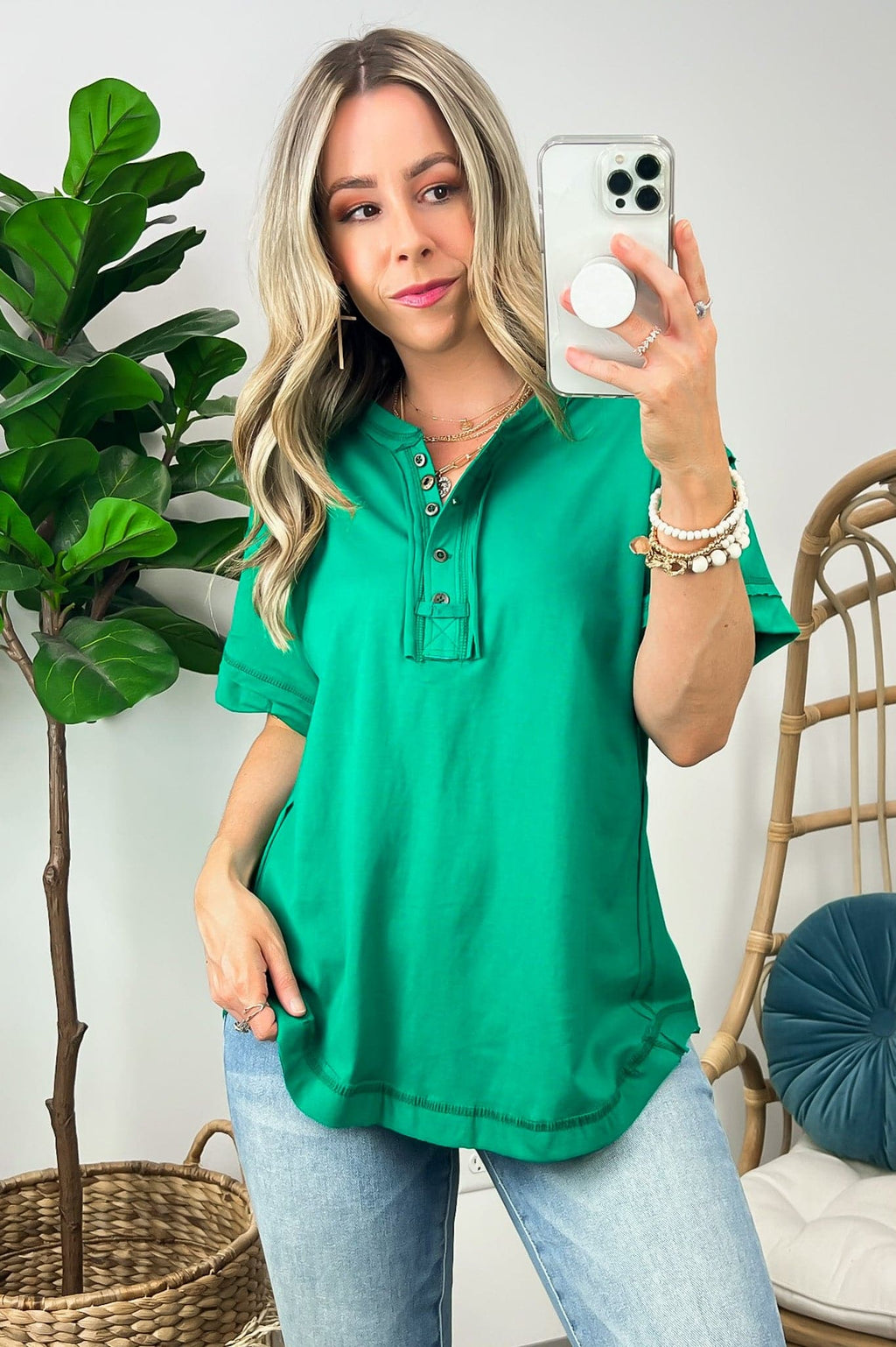  Taryyn Raw Edge Button Henley Top - BACK IN STOCK - Madison and Mallory