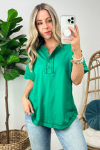  Taryyn Raw Edge Button Henley Top - BACK IN STOCK - Madison and Mallory