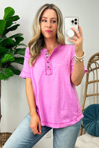  Taryyn Raw Edge Button Henley Top - BACK IN STOCK - Madison and Mallory
