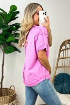 Taryyn Raw Edge Button Henley Top - FINAL SALE - Madison and Mallory