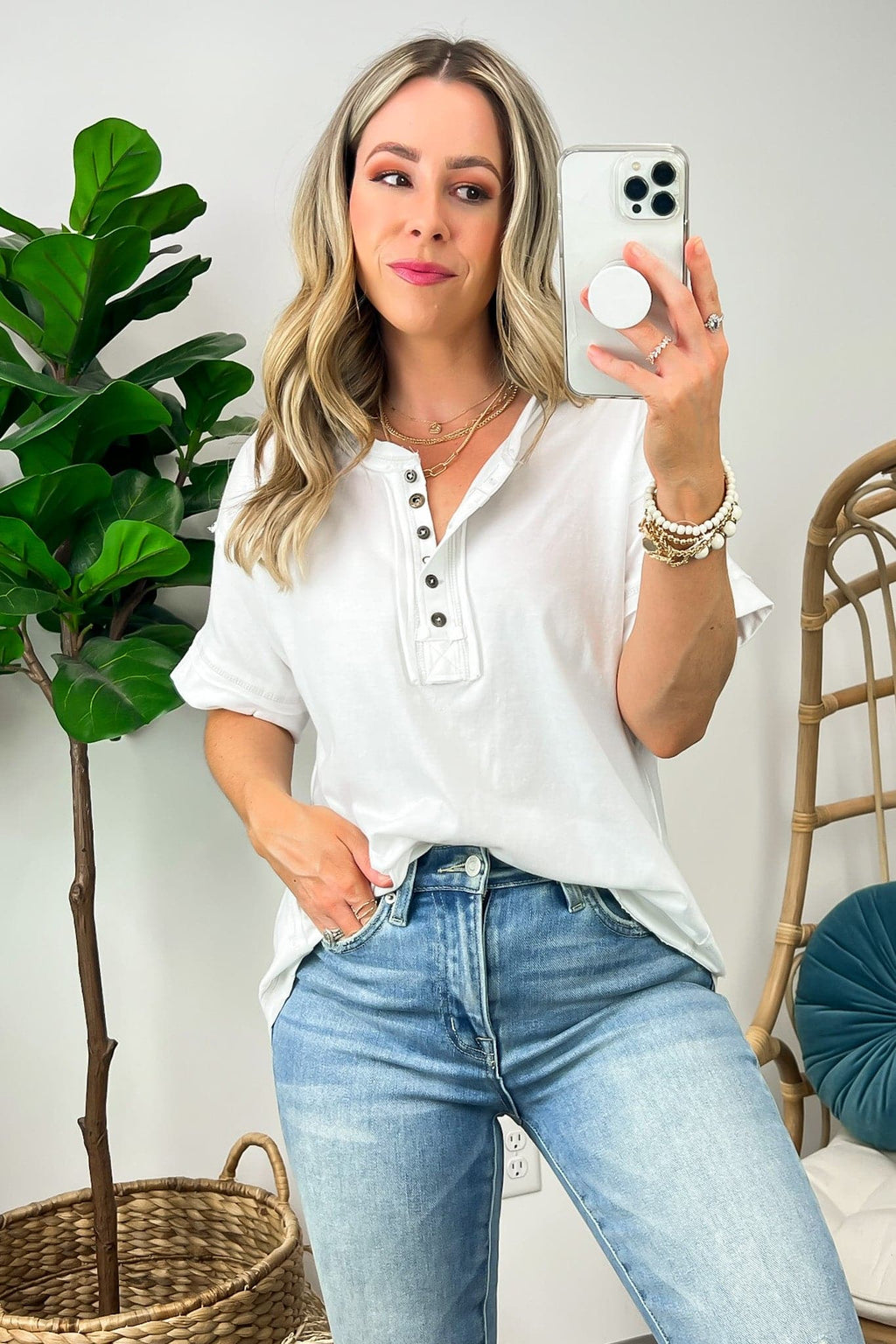  Taryyn Raw Edge Button Henley Top - BACK IN STOCK - Madison and Mallory