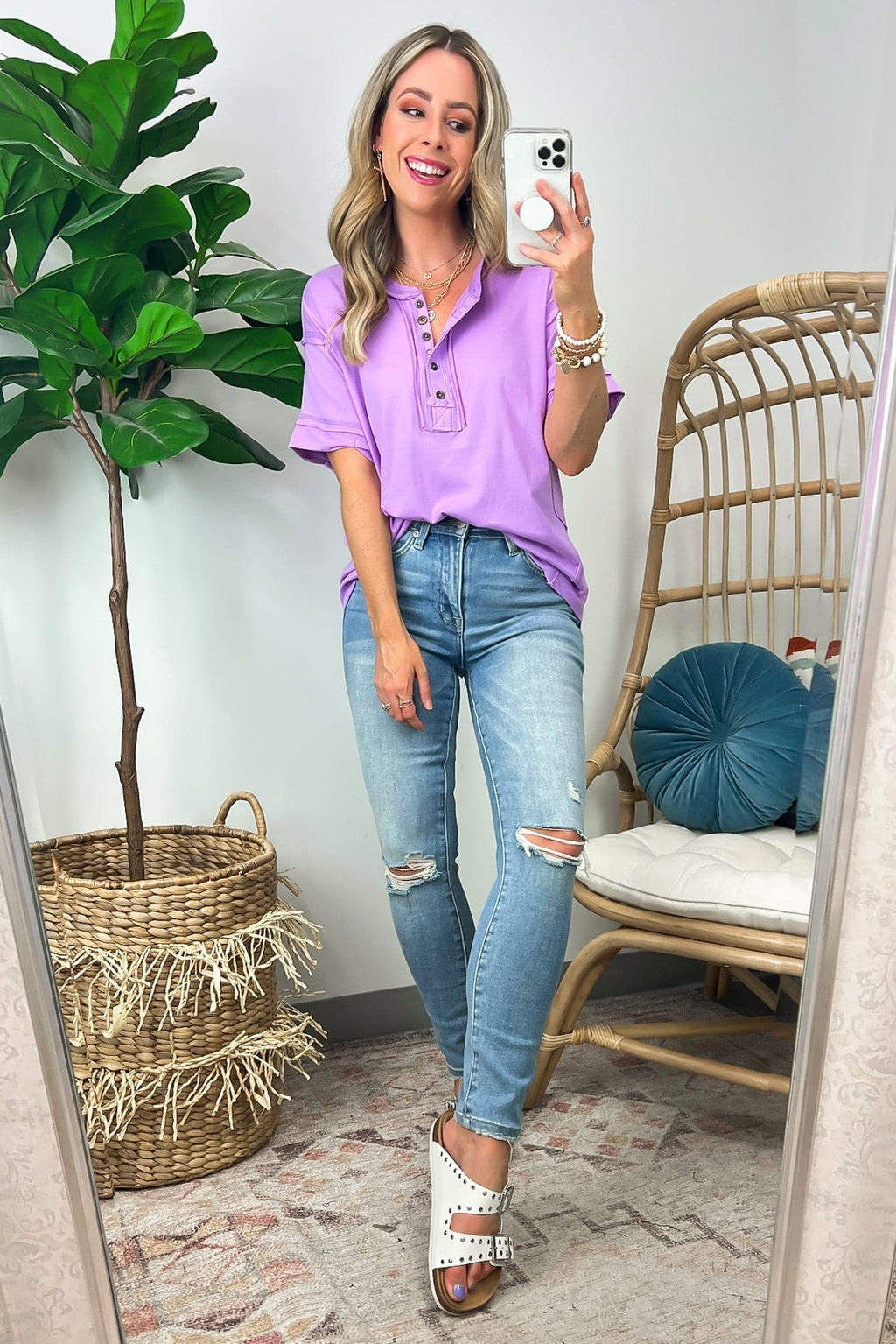  Taryyn Raw Edge Button Henley Top - BACK IN STOCK - Madison and Mallory