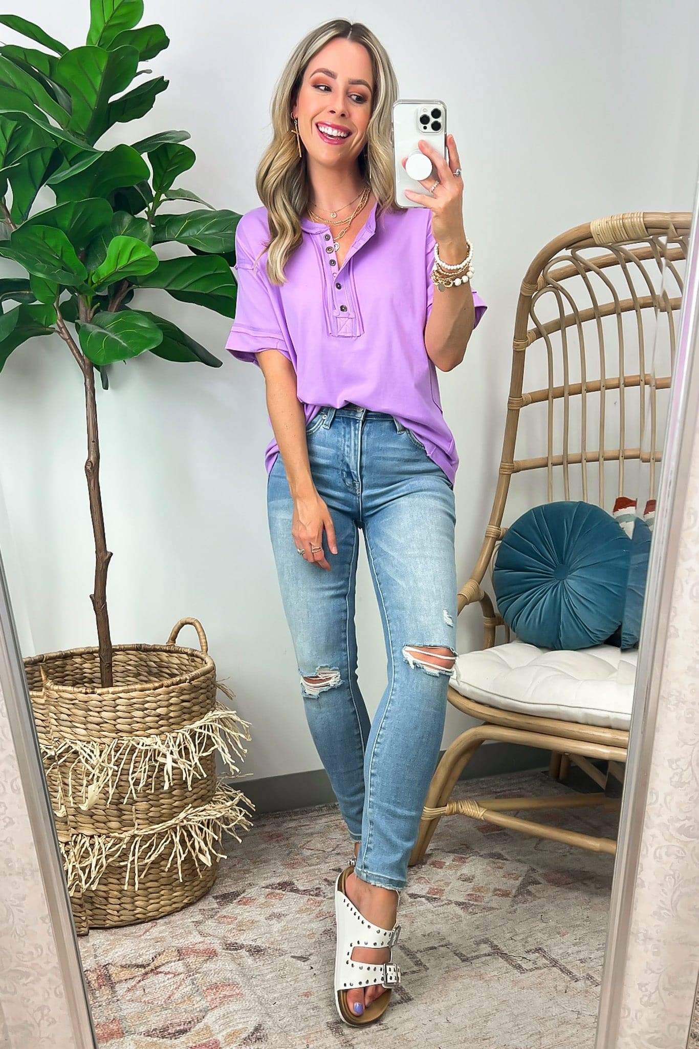  Taryyn Raw Edge Button Henley Top - BACK IN STOCK - Madison and Mallory