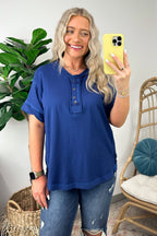 Taryyn Raw Edge Button Henley Top - FINAL SALE - Madison and Mallory