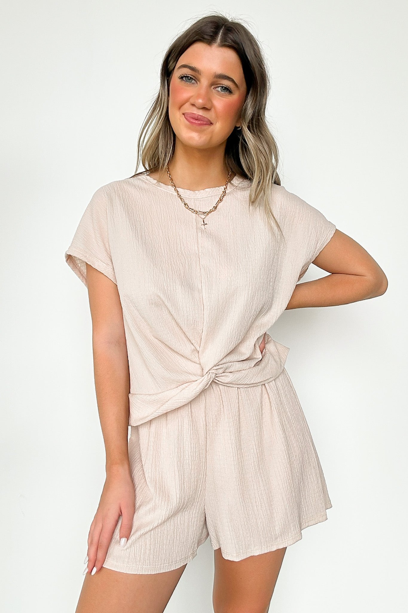  Tasiah Twist Front Short Sleeve Top and Shorts Set - Madison and Mallory