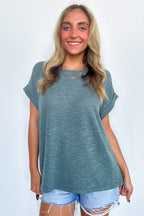 Taylen Hacci Slub Knit Roll Sleeve Top - FINAL SALE - Madison and Mallory