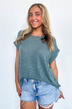 Ash Jade / S Taylen Hacci Slub Knit Roll Sleeve Top - FINAL SALE - Madison and Mallory