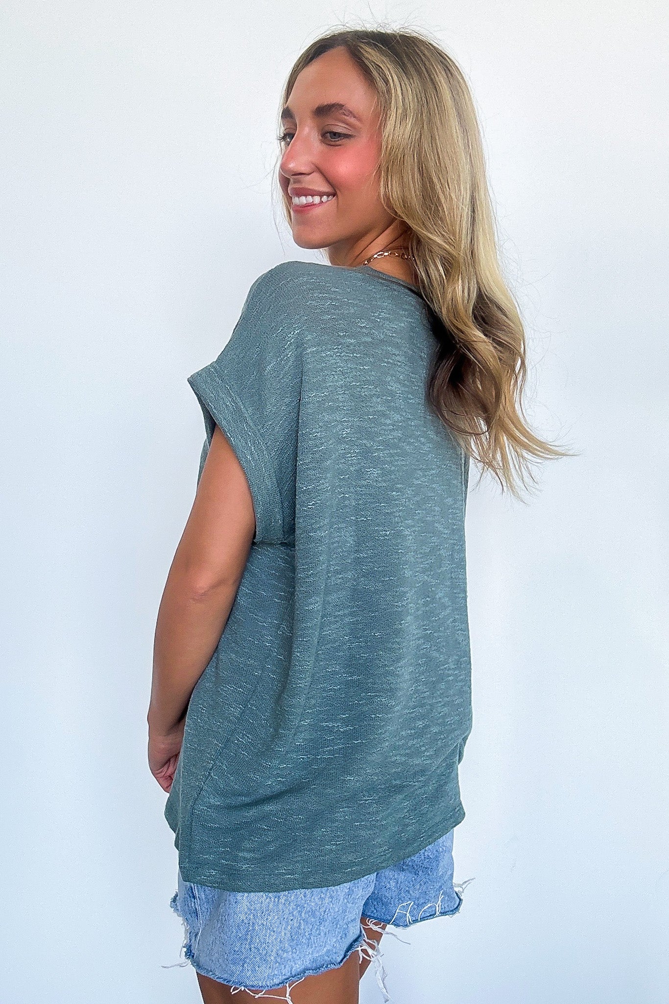 Taylen Hacci Slub Knit Roll Sleeve Top - FINAL SALE - Madison and Mallory