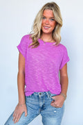 Bright Mauve / S Taylen Hacci Slub Knit Roll Sleeve Top - FINAL SALE - Madison and Mallory