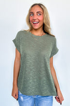 Taylen Hacci Slub Knit Roll Sleeve Top - FINAL SALE - Madison and Mallory