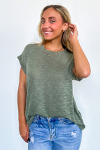 Light Olive / S Taylen Hacci Slub Knit Roll Sleeve Top - FINAL SALE - Madison and Mallory