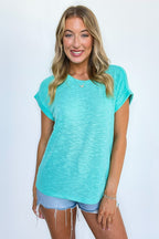 Taylen Hacci Slub Knit Roll Sleeve Top - FINAL SALE - Madison and Mallory