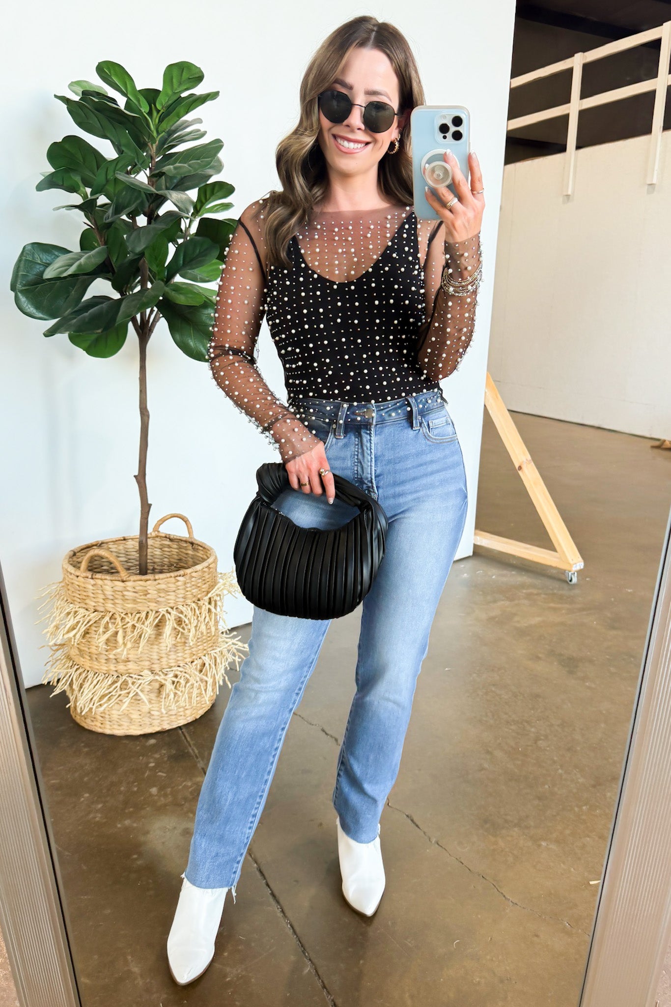  Tell Me More Metallic Mesh Top - Madison and Mallory