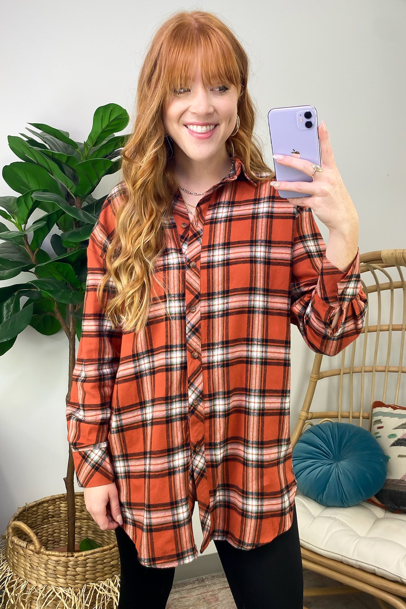 Rust Combo / S Tenya Oversized Plaid Button Down - FINAL SALE - Madison and Mallory