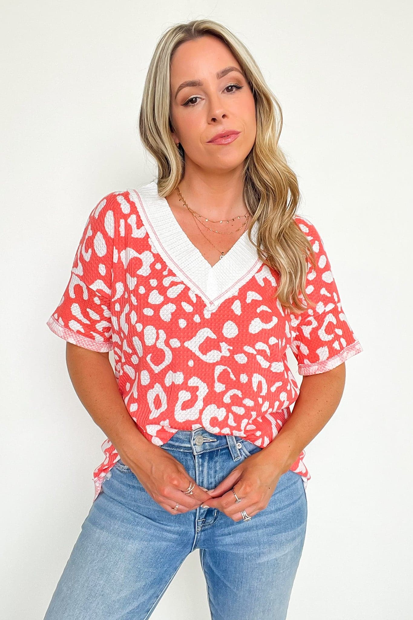  Terrasen V-Neck Animal Print Color Block Top - FINAL SALE - Madison and Mallory