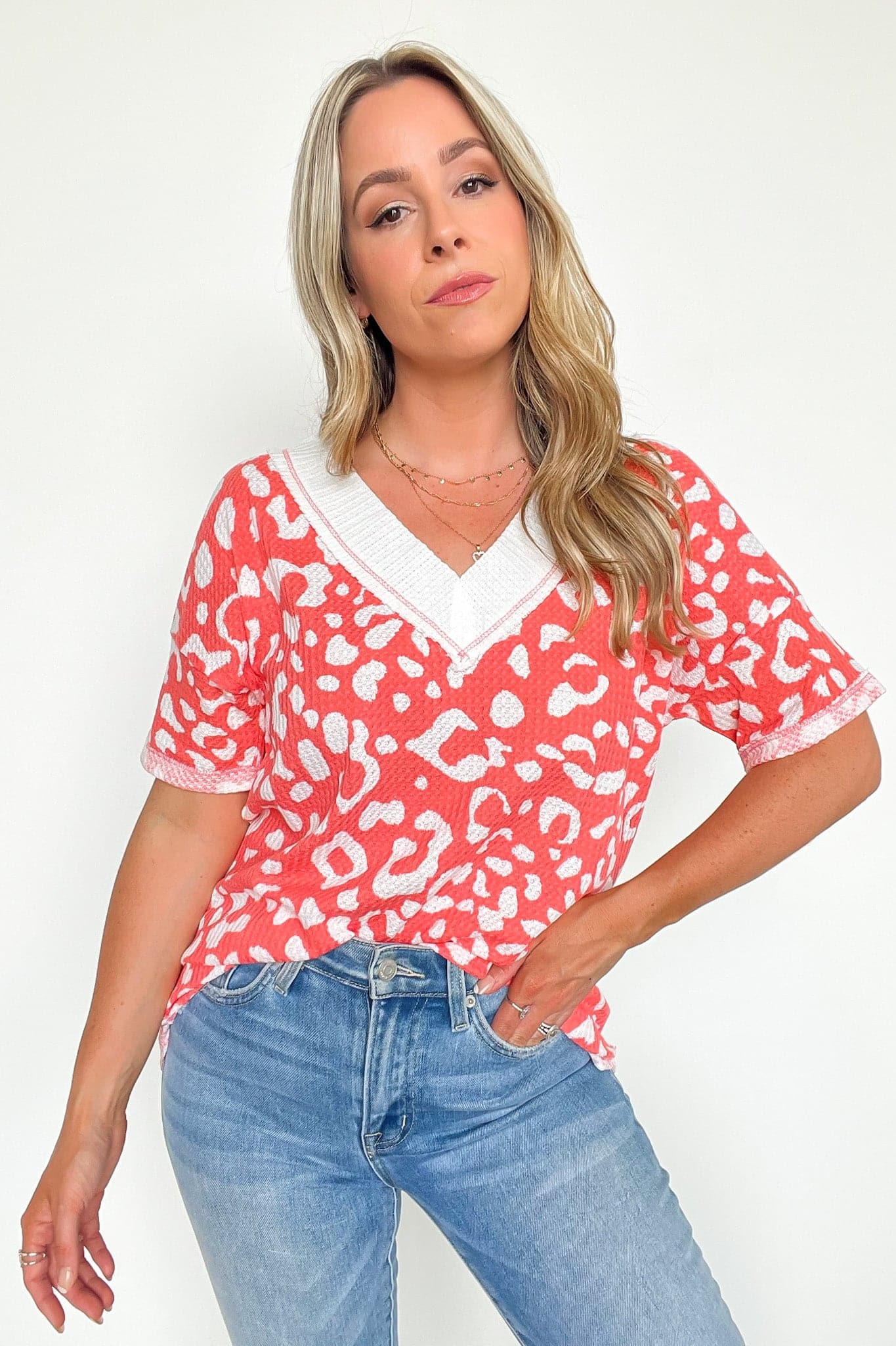 Terrasen V-Neck Animal Print Color Block Top - FINAL SALE - Madison and Mallory