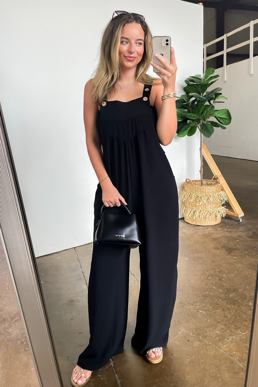 Terrific Timing Button Sling Wide Leg Jumpsuit - Madison and Mallory