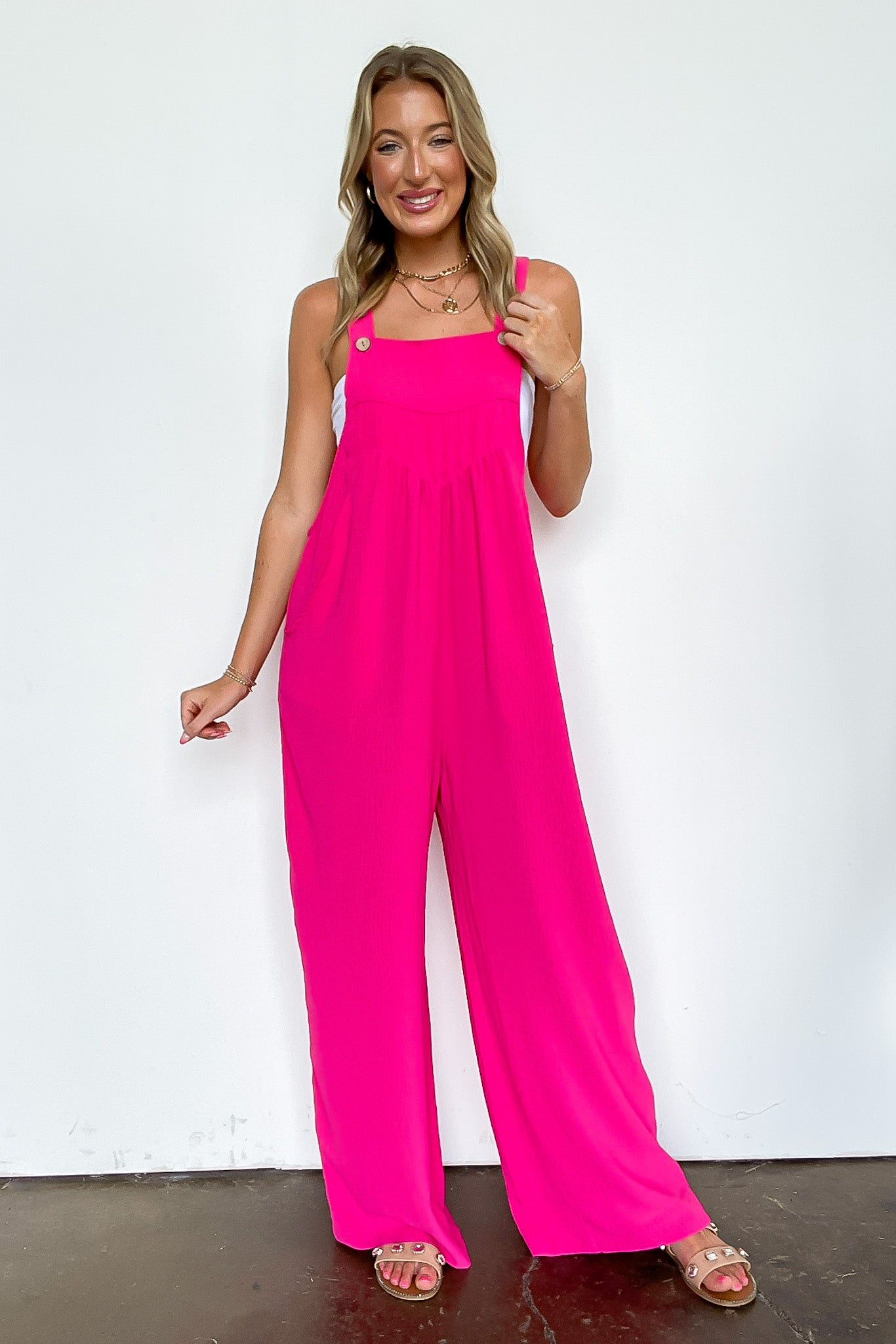 Terrific Timing Button Sling Wide Leg Jumpsuit - Madison and Mallory