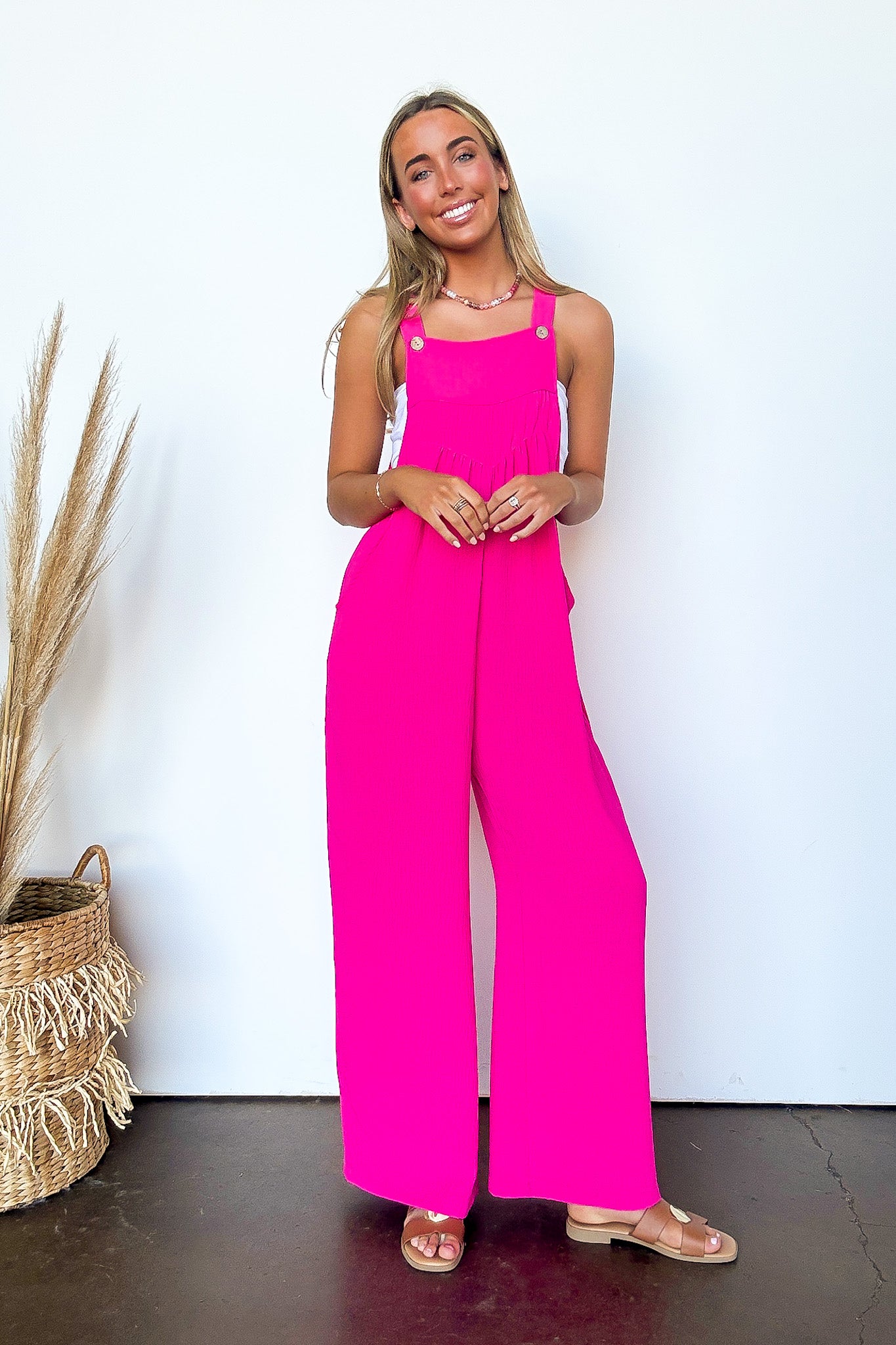 Terrific Timing Button Sling Wide Leg Jumpsuit - Madison and Mallory