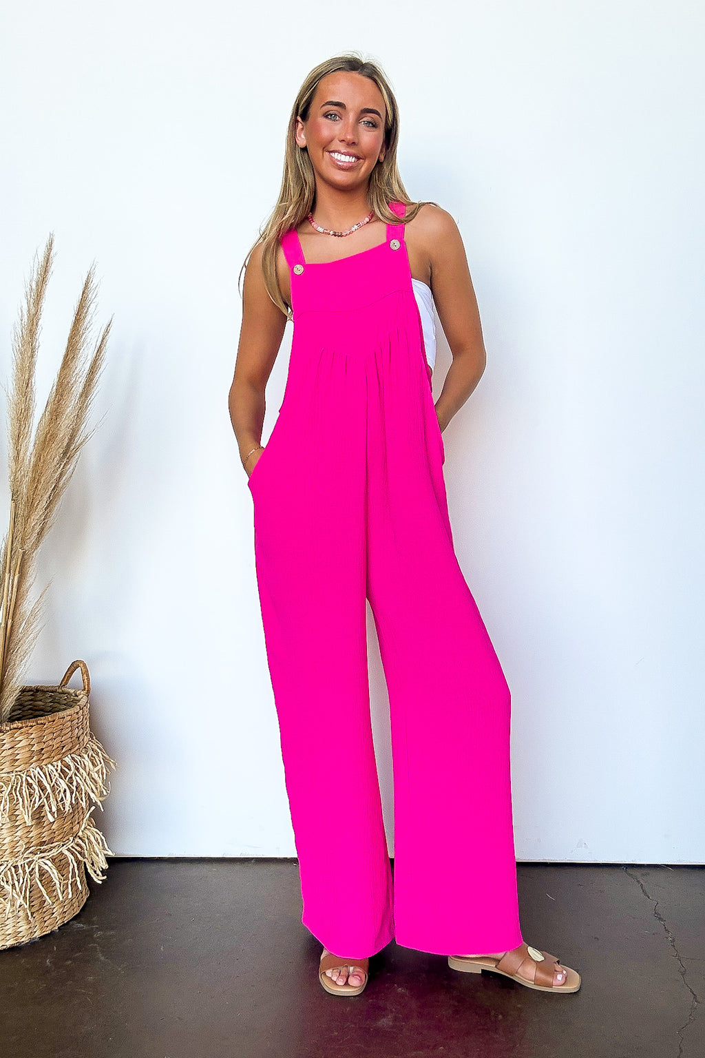 Terrific Timing Button Sling Wide Leg Jumpsuit - Madison and Mallory