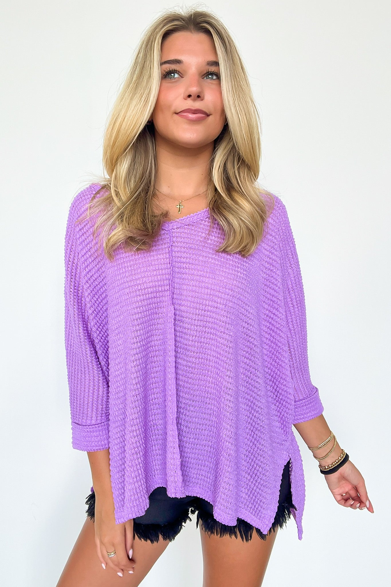  Tetrah V-Neck Waffle Knit Top - BACK IN STOCK - Madison and Mallory