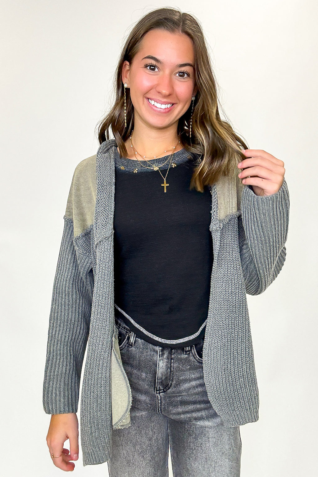 Texture & Tone Knit Contrast Cardigan - FINAL SALE - Madison and Mallory