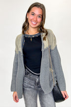 Washed Gray / S Texture & Tone Knit Contrast Cardigan - FINAL SALE - Madison and Mallory