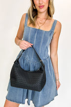 Black Textured Tempo Woven Weave Underarm Shoulder Bag - Madison and Mallory